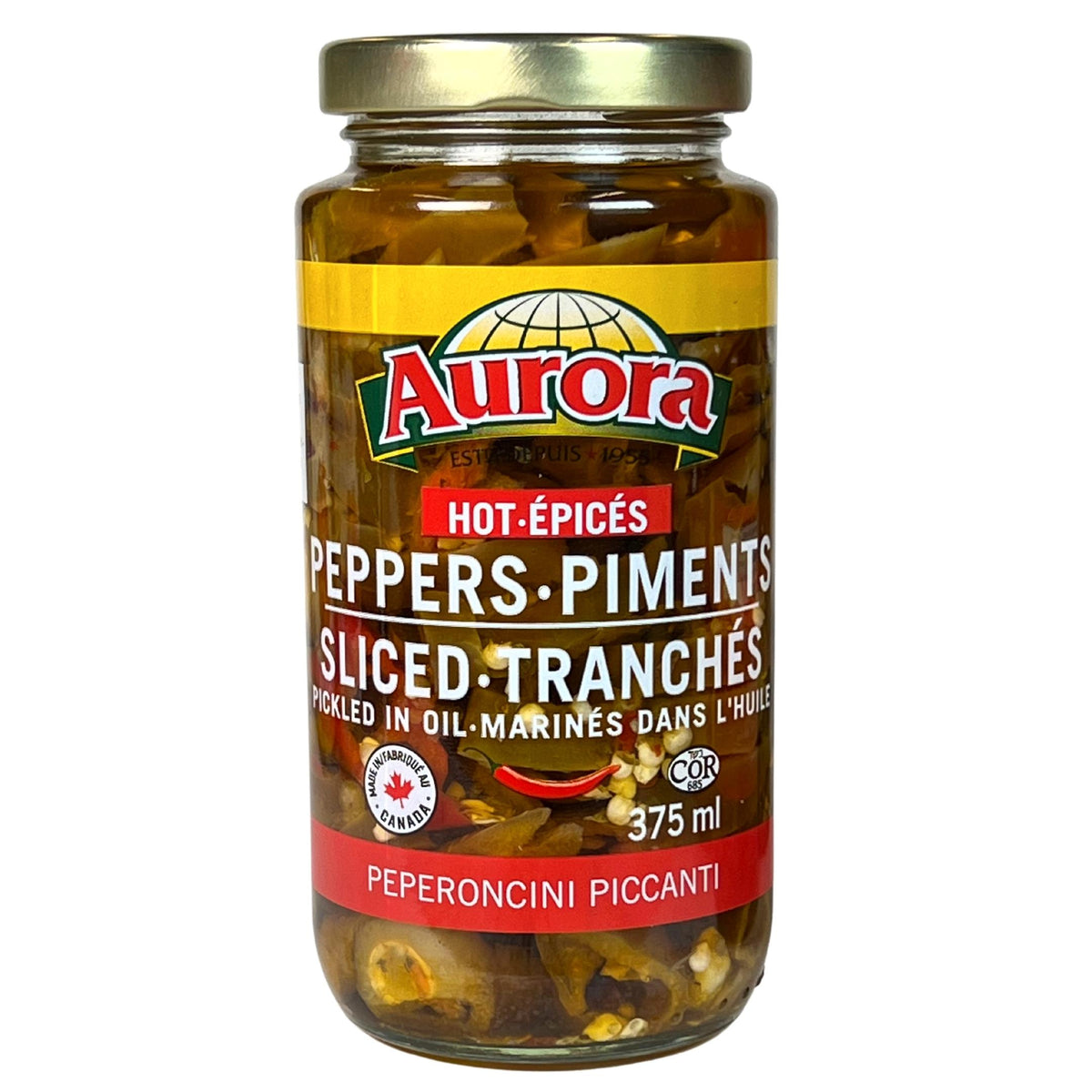 AURORA PEPPERS SLICED HOT IN OIL 375ML